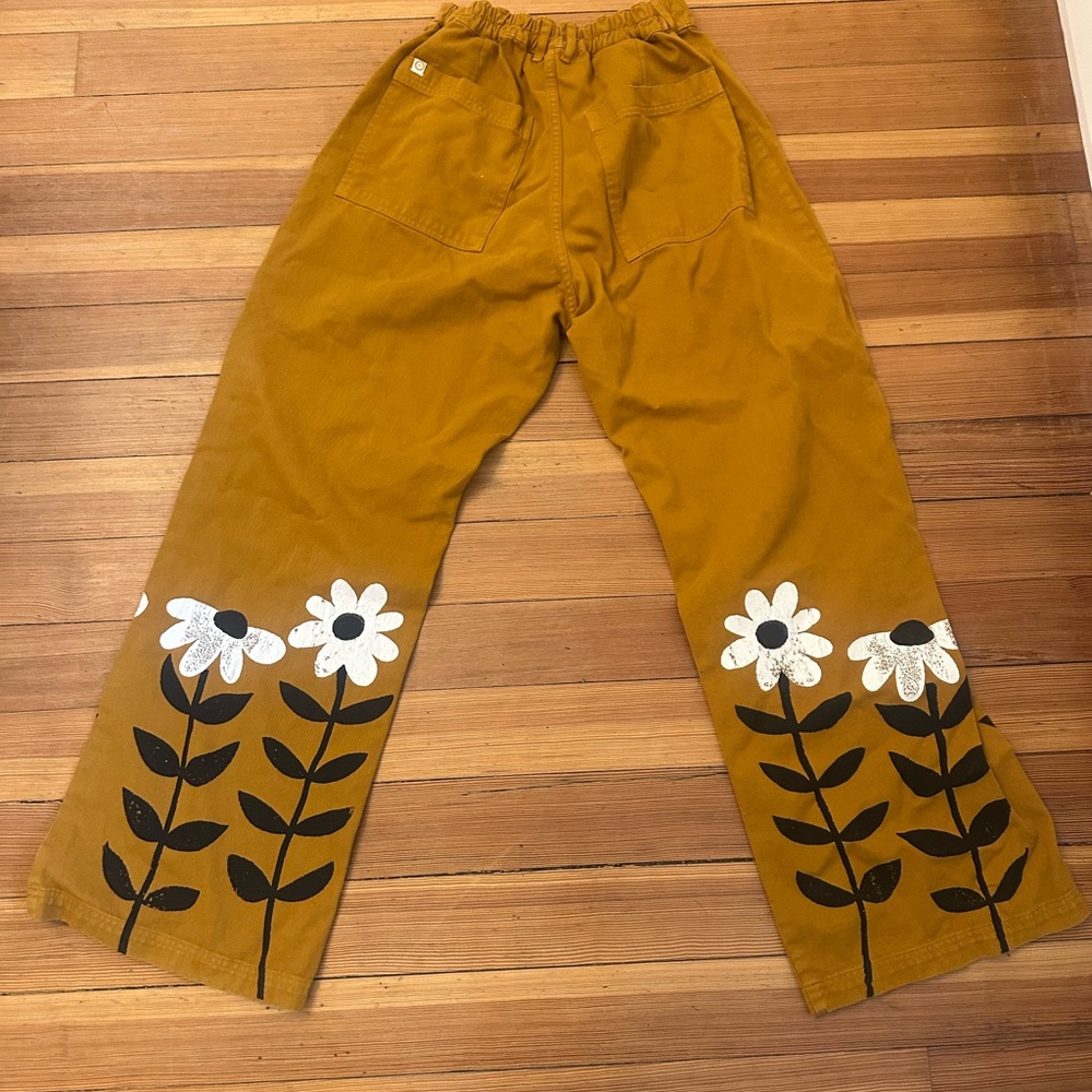 Floral Mustard Wide-Leg Pants